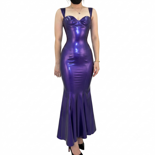 High-Shine Metallic Purple Latex Mermaid Maxi Dress
