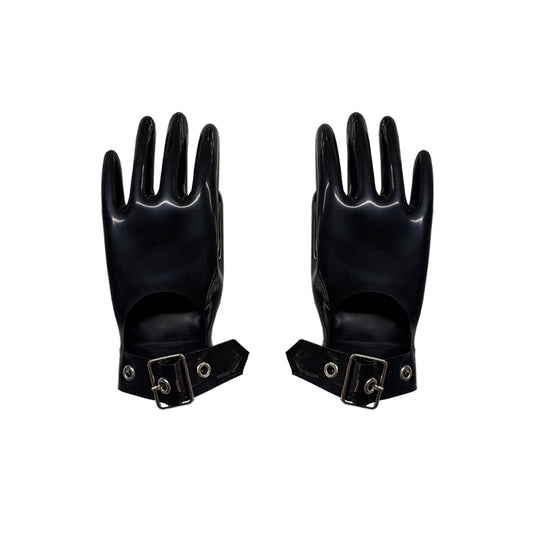 Black Latex Wrist-Buckle Gloves