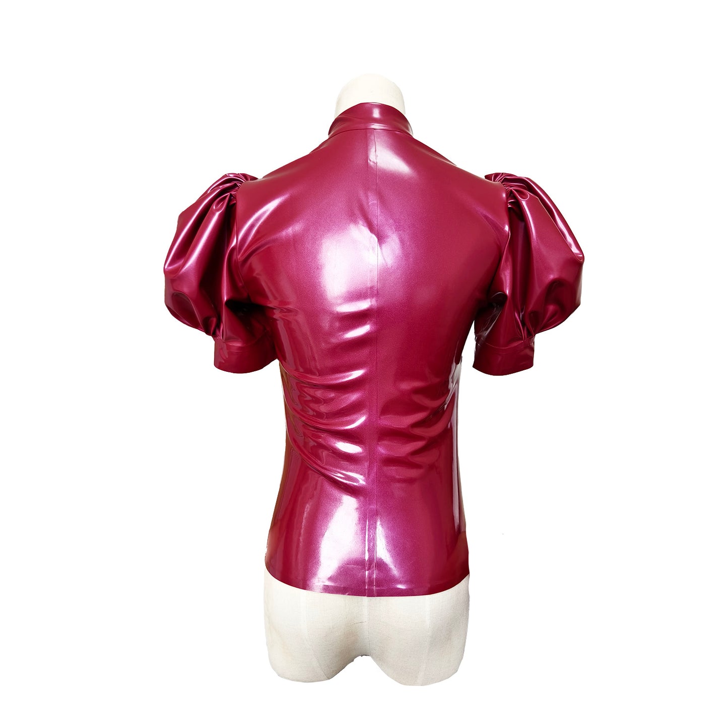 Women's latex short-sleeve top with puff sleeves