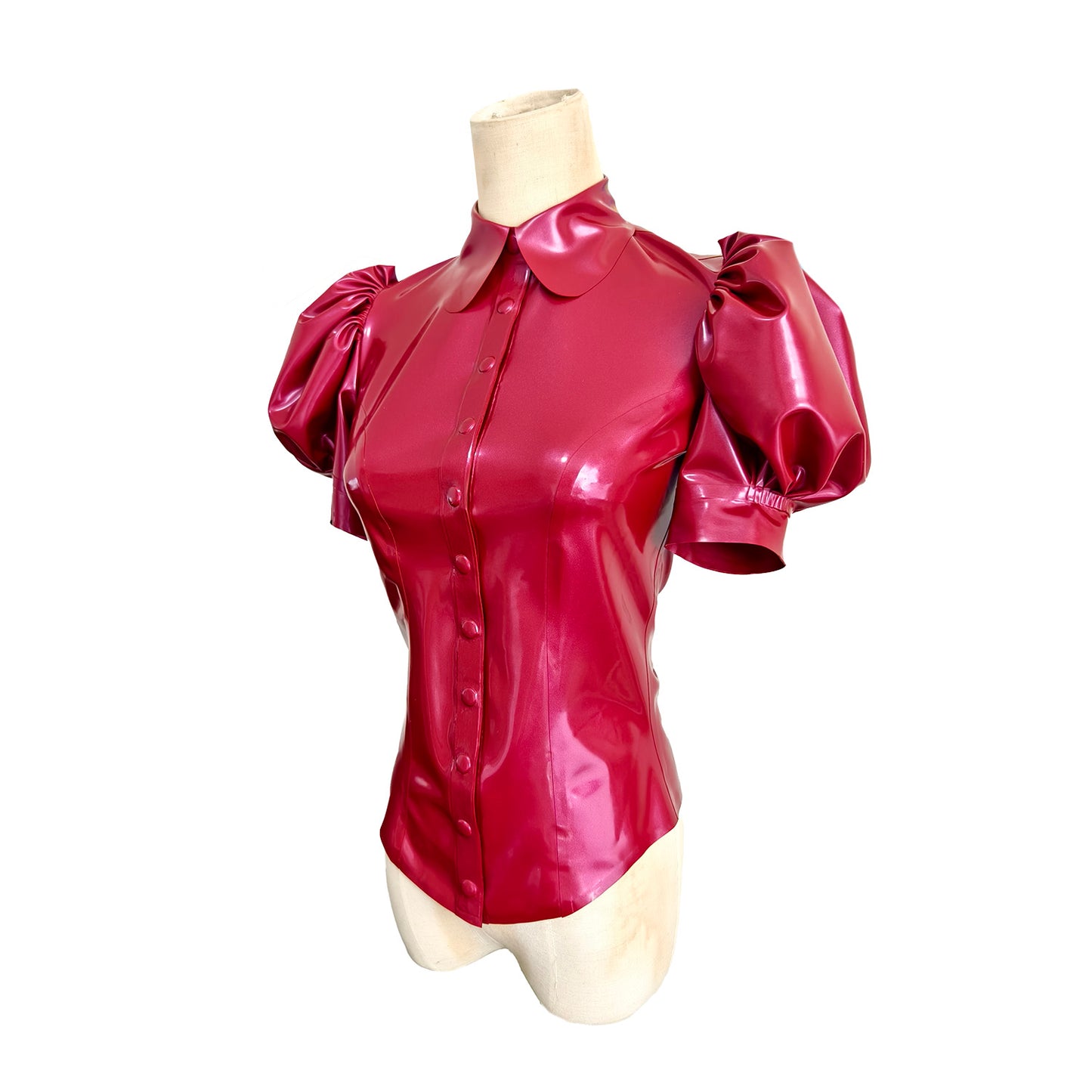 Women's latex short-sleeve top with puff sleeves