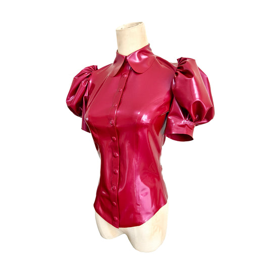 Women's latex short-sleeve top with puff sleeves