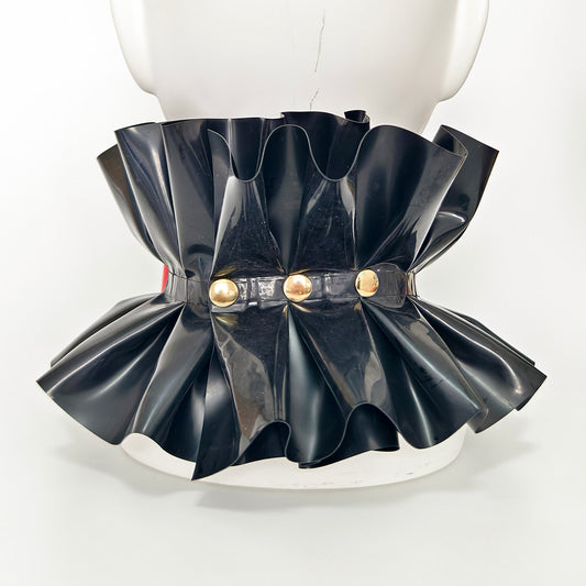 Black & Red Ruffled Latex Adjustable Bow Collar