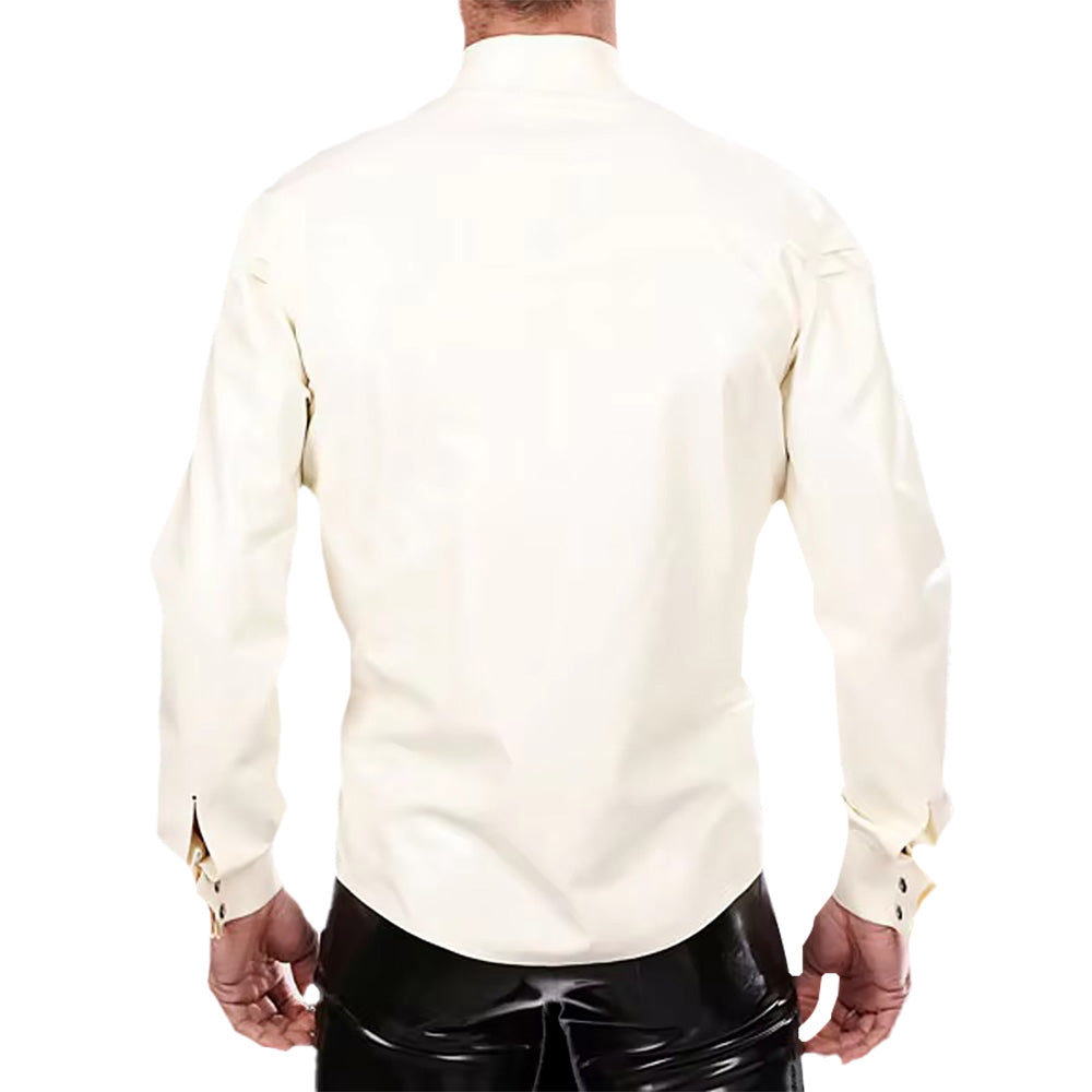 Mens White Latex Shirts Turn-down collar