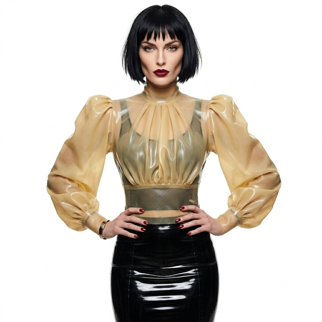 Transparent Latex puff-sleeve top