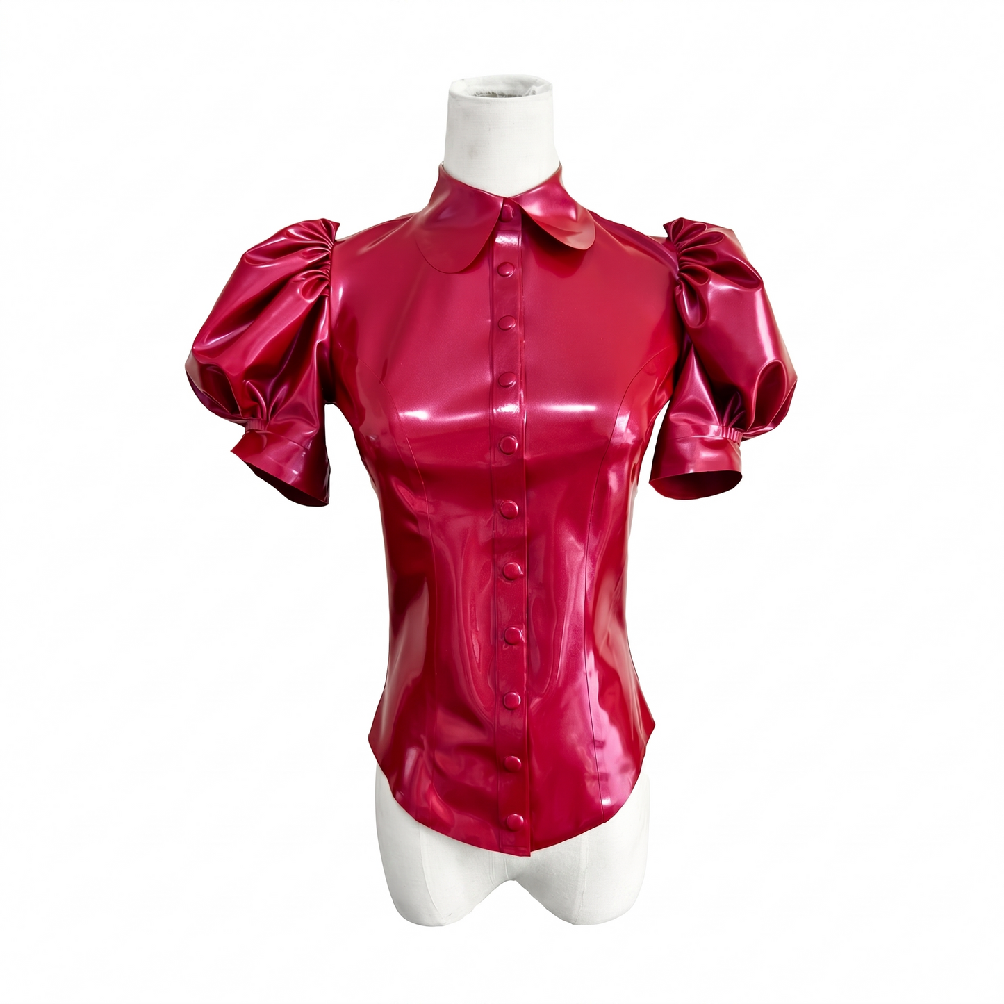 Women's latex short-sleeve top with puff sleeves